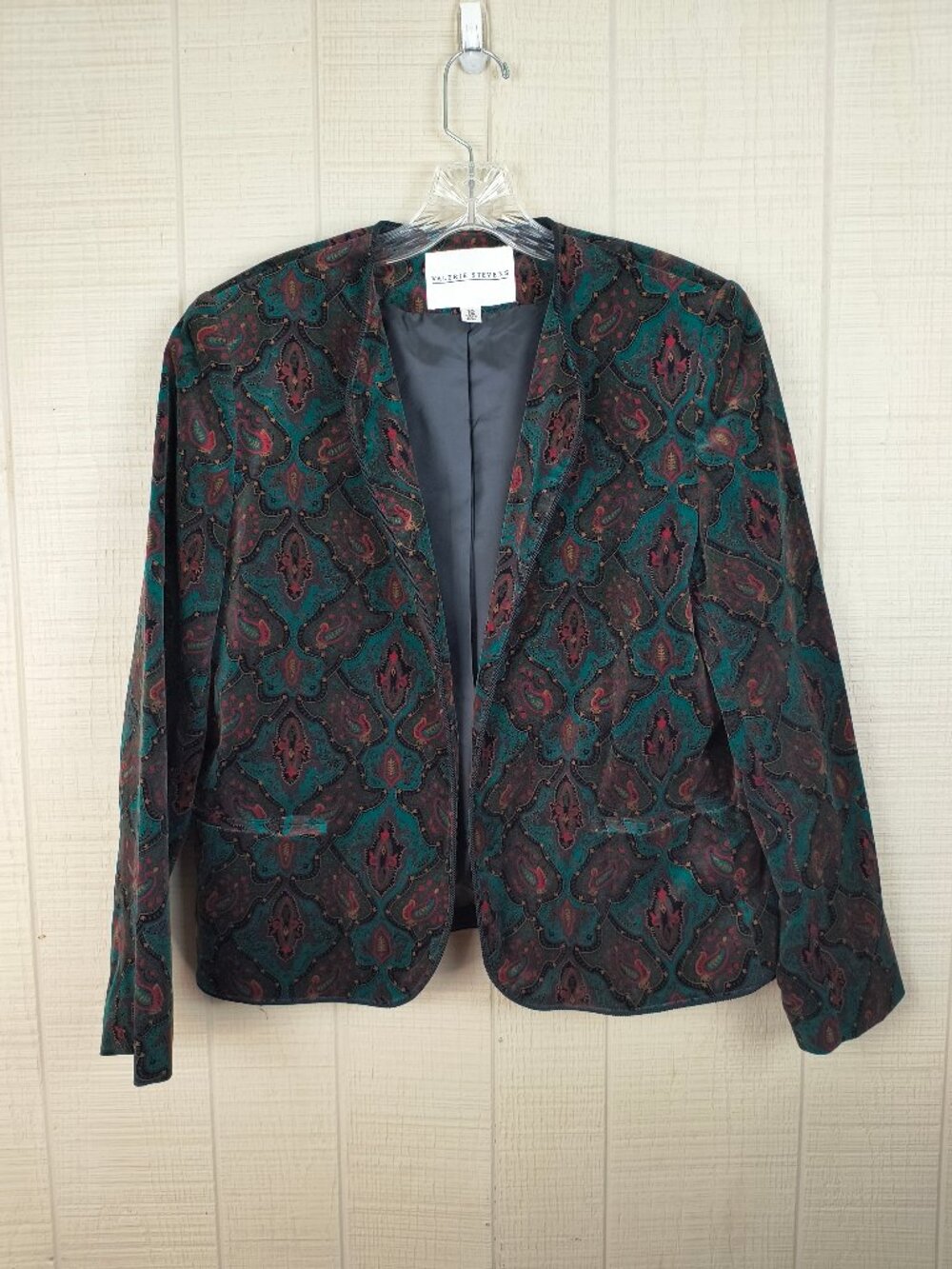 Vintage 90s Valerie Stevens Velvet Jacket Boxy Damask Print Academia Jewel Tone